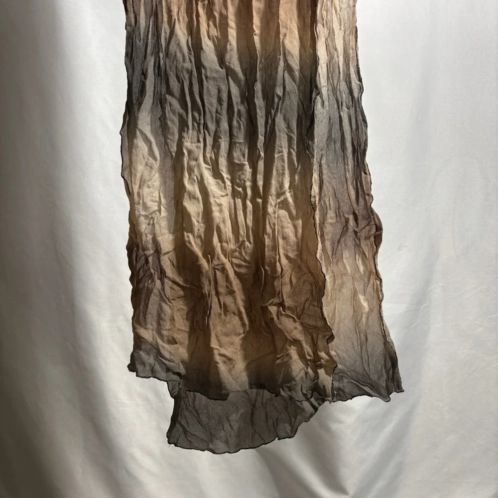 VTG Ombre Chiffon Rectangle Scarf Crinkle Neutral Tones Beige Brown Gray‎ Boho